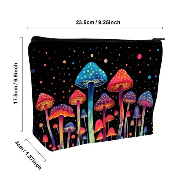 Cosmetic Bag Mushroom Makeup Clutch Zip Pouch Travel Hippie Boho Wonderland Trip - Picture 4 of 4